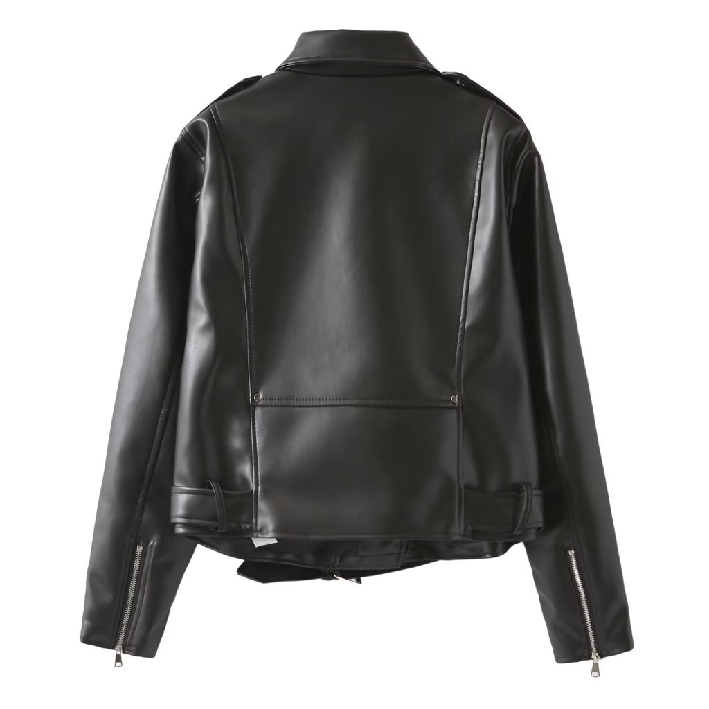 Zar Spring New Women's European and American Style French Fashion Design Imitation Leather Motorcycle Leather Jacket