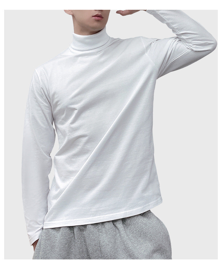 230g Fall/Winter Men's High Collar Cotton Long Sleeve T-Shirt White Inner Lap Collar Men's plus size T-Shirt Base Shirt Top