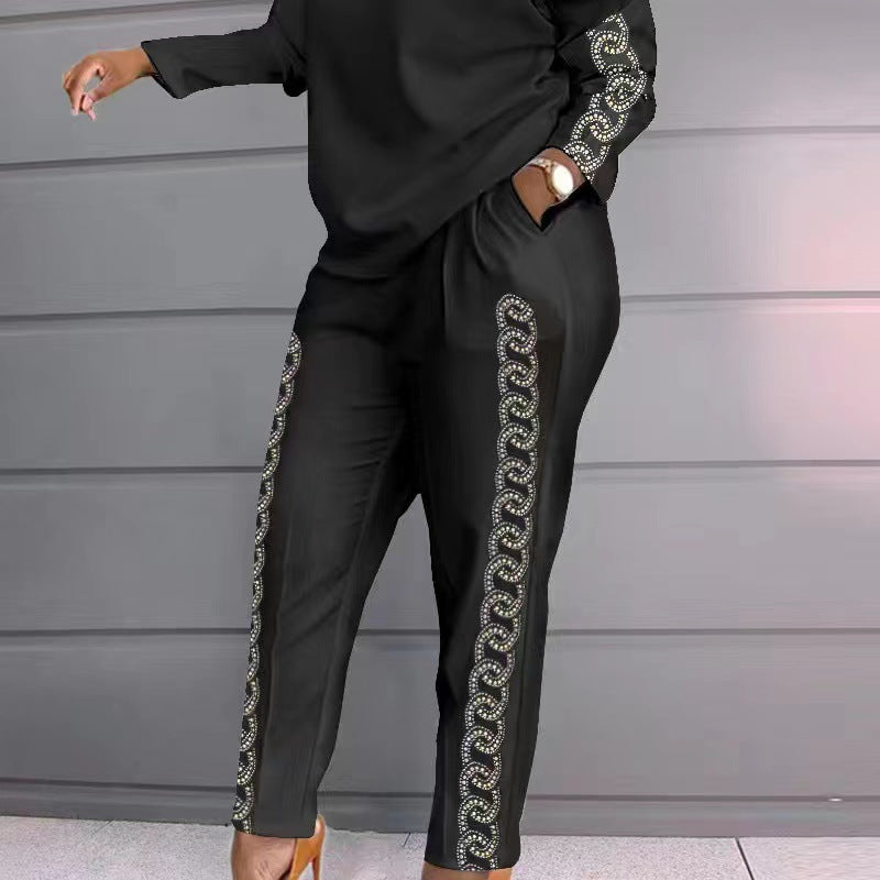 European and American Fashion Women's Contrasting Plaid Stitching Casual Suit 2024 New Cross-Border Amazon Long-Sleeved Two-Piece Set