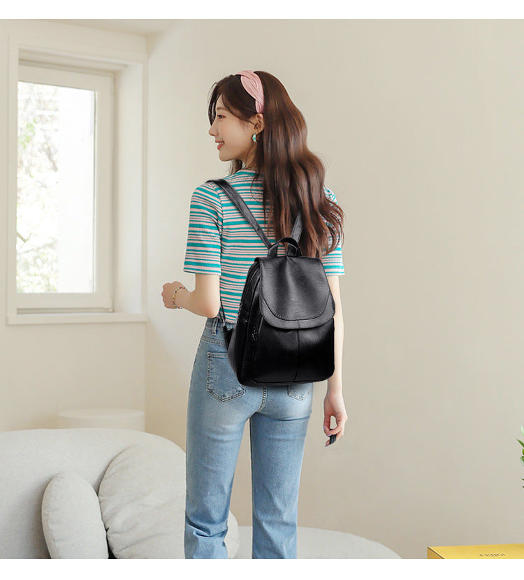 Backpack Women 2024 New Autumn Fashion Soft Leather Bag Casual Backpack Large Capacity Travel Student Women's Backpack