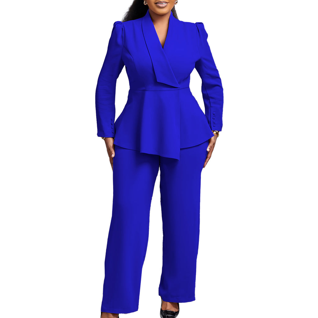 D549 European and American Clothing Winter New Fashion Elegant Elegant Ol Ruffle Top Wide Leg Pants Fashionable African Suit