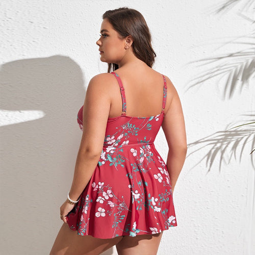 2022 Langqi European and American Export New Tankini Large Size Fat Woman Swimsuit Boxer Conservative Swimsuit Women's Skirt Swimsuit