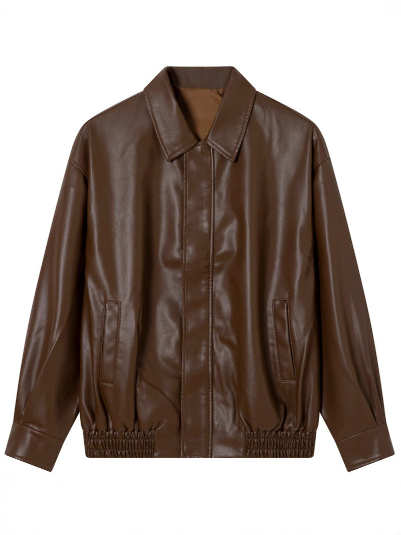 2025 Spring and Autumn Women's Leather Jacket, Faux Protein Pu Leather Motorcycle Jacket, Cool and Stylish Korean Version Versatile Loose Coat