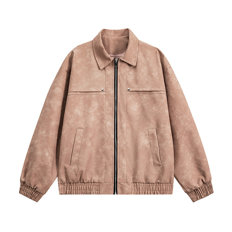 Vintage Brown Lapel Pu Leather Jacket for Men and Women, High-End American-Style Biker Pilot Lapel Leather Jacket