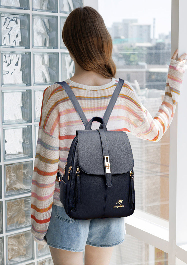 Foreign Trade Hot 2024 New Anti-theft Lock Backpack Trend Good Kangaroo Women's Schoolbag Fashion Travel Backpack
