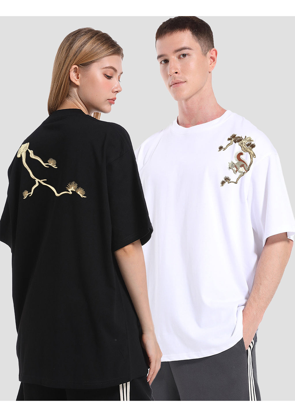 2026 New Heavyweight Pure Cotton Printed Round Neck Short-Sleeve T-Shirt with Squirrel Design, Loose Casual Style for Men and Women, Couple's Half-Sleeve Ins