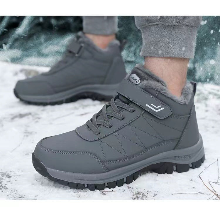 Middle-aged and elderly walking shoes autumn and winter fleece-lined round toe cotton in stock warm thickened cross-border foreign trade shoes men's shoes
