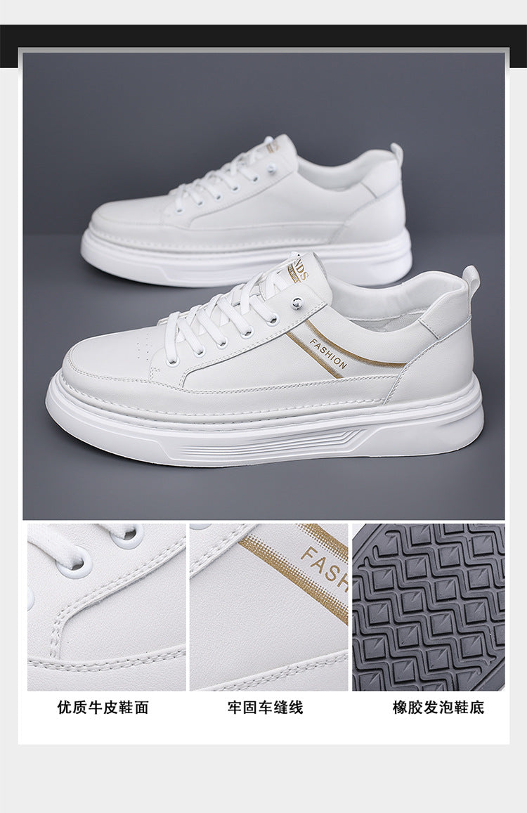 Autumn 2024 White Shoes Bean Shoes Men's Casual Driving Shoes Soft Sole Fashion Leg All-match Sports Leather Sneakers
