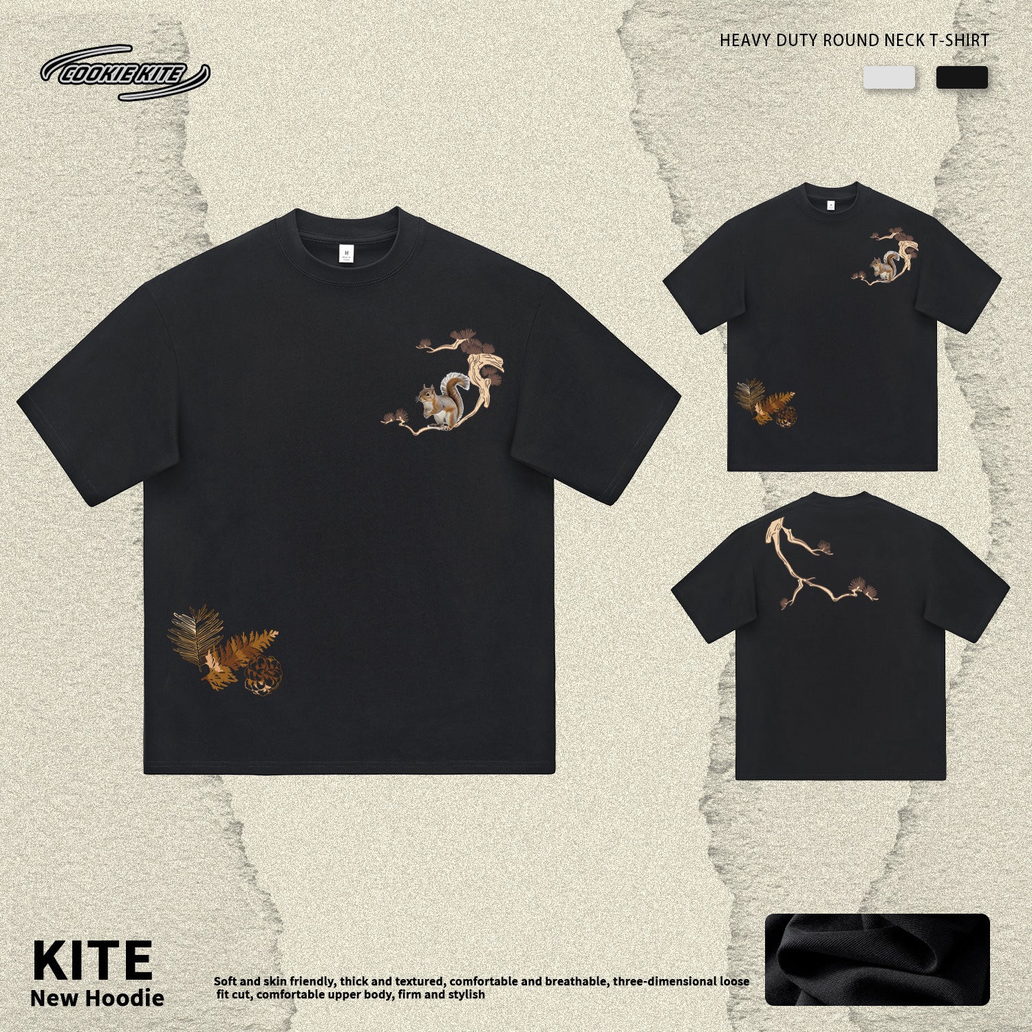 2026 New Heavyweight Pure Cotton Printed Round Neck Short-Sleeve T-Shirt with Squirrel Design, Loose Casual Style for Men and Women, Couple's Half-Sleeve Ins