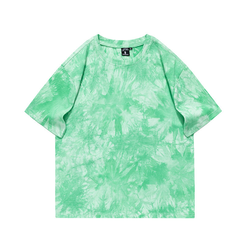 Cross-border Exclusive New Tie-dye T-shirt Men's Short-sleeved Summer Pure Cotton T-shirt Loose Ins Trendy Brand Colorful Top Clothes