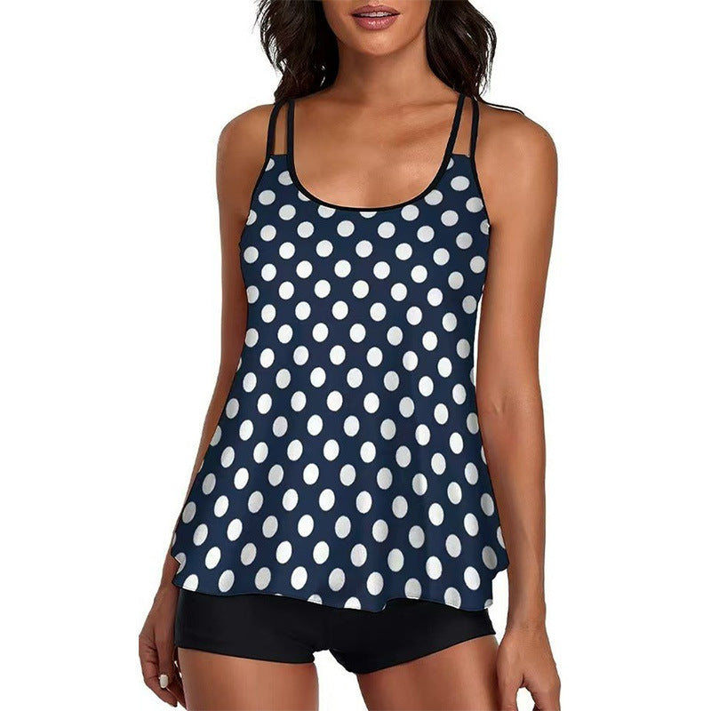 European and American Hot Sale plus size Split Swimsuit Women's Cross-border Camisole Flat-angle Swimsuit Tankini Loose Printed Swimsuit