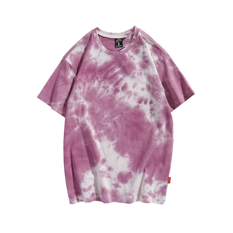 Cross-border Exclusive New Tie-dye T-shirt Men's Short-sleeved Summer Pure Cotton T-shirt Loose Ins Trendy Brand Colorful Top Clothes