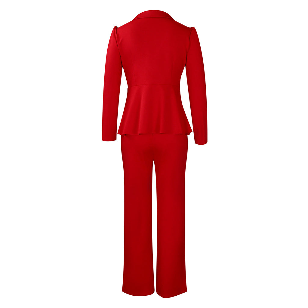 D549 European and American Clothing Winter New Fashion Elegant Elegant Ol Ruffle Top Wide Leg Pants Fashionable African Suit