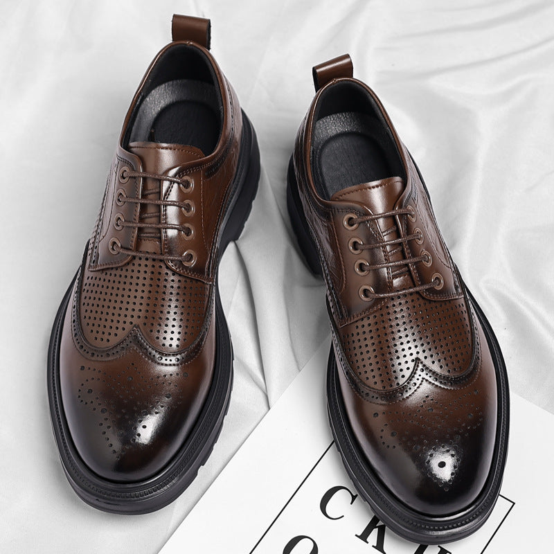 Brogue British Shoes Suit Thick-Soled Polished Derby Shoes Autum New Men's Casual Business Formal Groom's Shoes