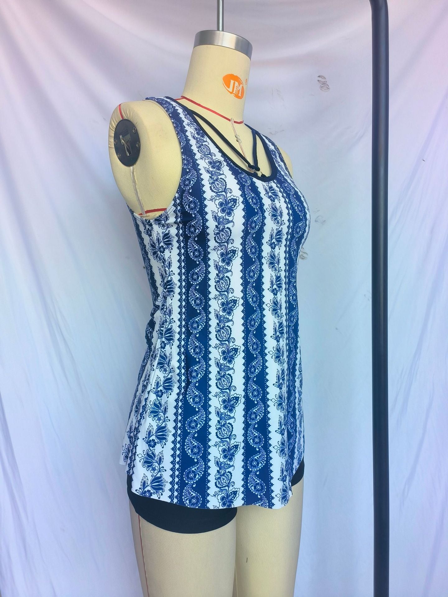 Split plus size Printed Flat Angle European and American Style Conservative Sling Tankini Swimsuit Women's Independent Station Cross-border Foreign Trade in stock