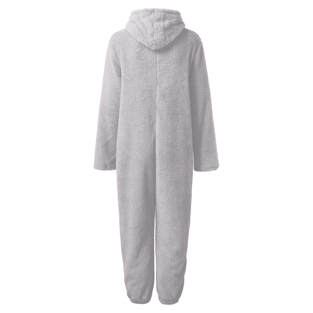 2022 Cross-border Europe and America Amazon Solid Color Thickened Double-sided Fleece Hooded Jumpsuit Casual Couple Home Wear