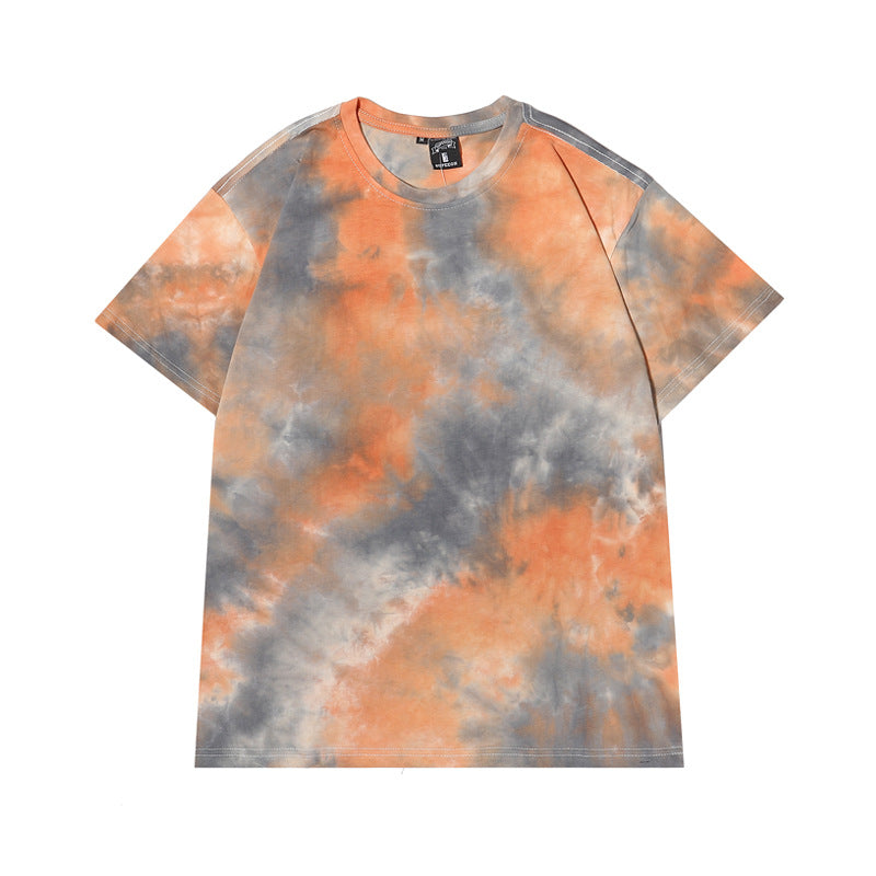 Cross-border Exclusive New Tie-dye T-shirt Men's Short-sleeved Summer Pure Cotton T-shirt Loose Ins Trendy Brand Colorful Top Clothes