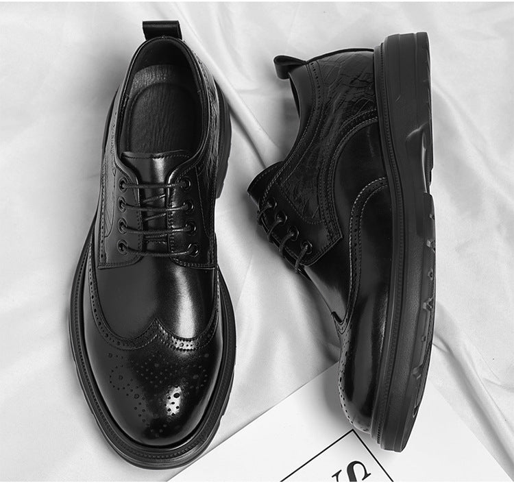 Brogue British Shoes Suit Thick-Soled Polished Derby Shoes Autum New Men's Casual Business Formal Groom's Shoes