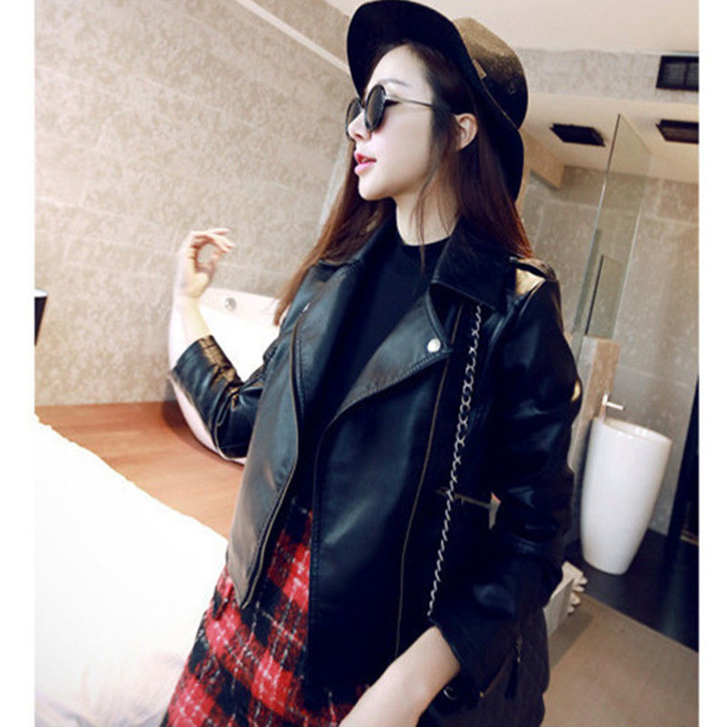 Slim Fit, New Spring and Autumn Women's Leather Jacket, Short Korean Style 2026 Versatile Biker Pu Leather Jacket