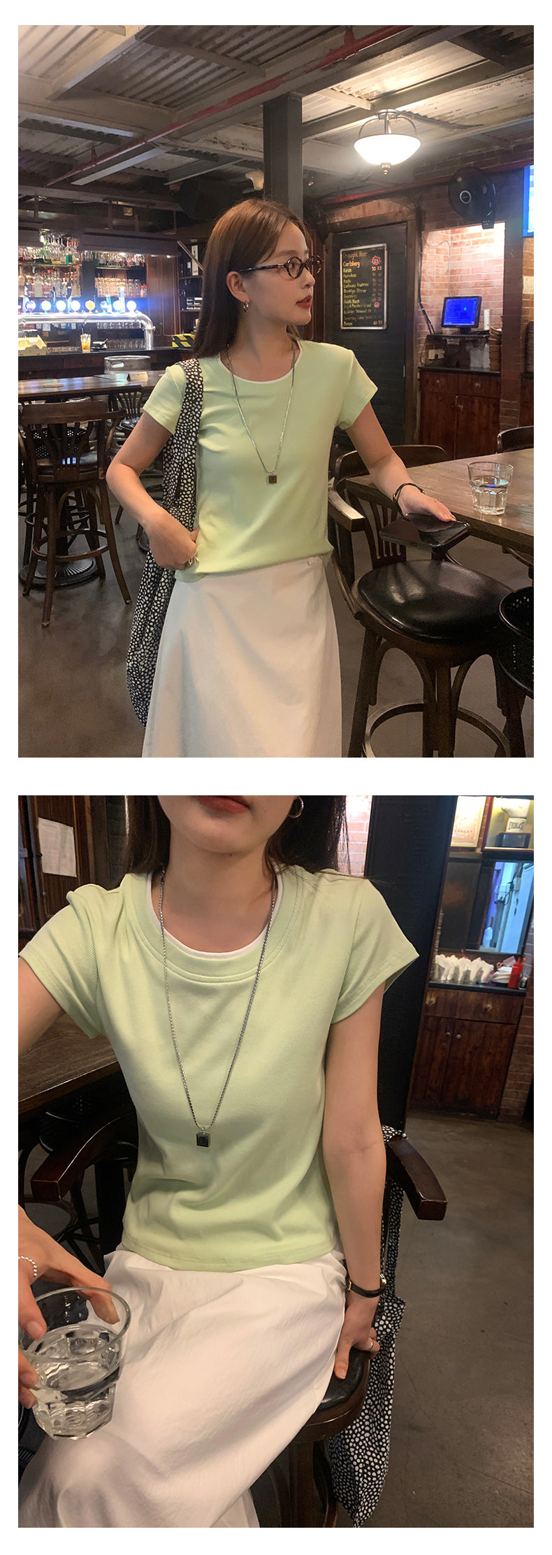 Huangyi Korean Double-Layer Collar Fake Two-Piece Short-Sleeved T-Shirt for Women 2025 Summer Short Slim Right Shoulder Top 142Th419