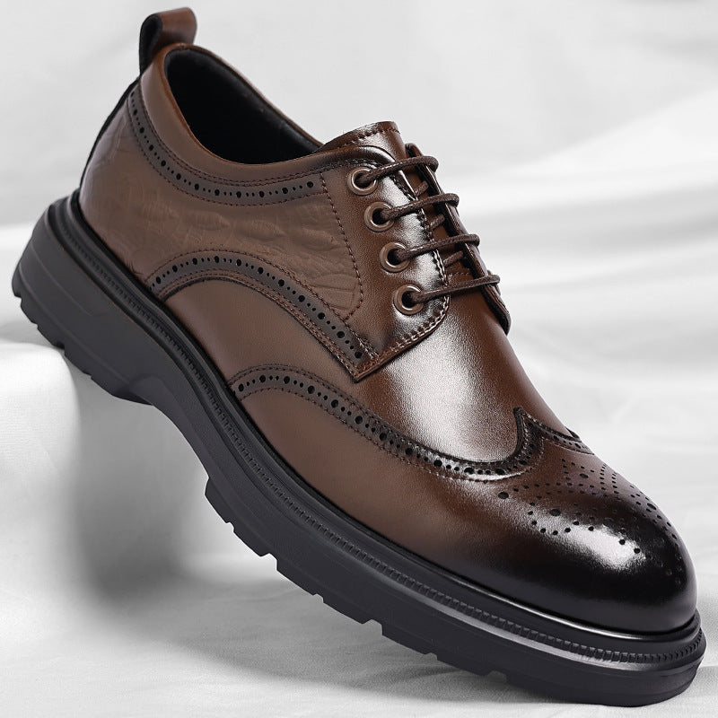 Brogue British Shoes Suit Thick-Soled Polished Derby Shoes Autum New Men's Casual Business Formal Groom's Shoes