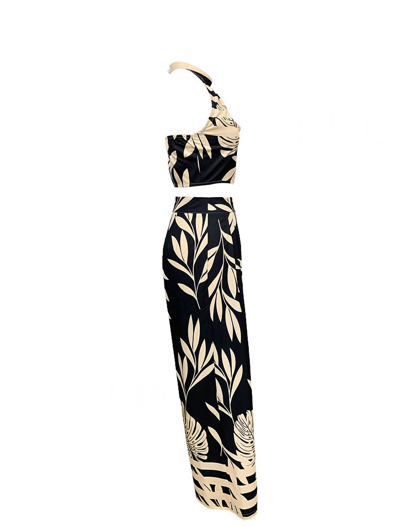 LN1146 in stock 2024 Spring and Summer New Cross-border Women's Fashion Elegant Printed Neck Backless Straight Pants Two-piece Set