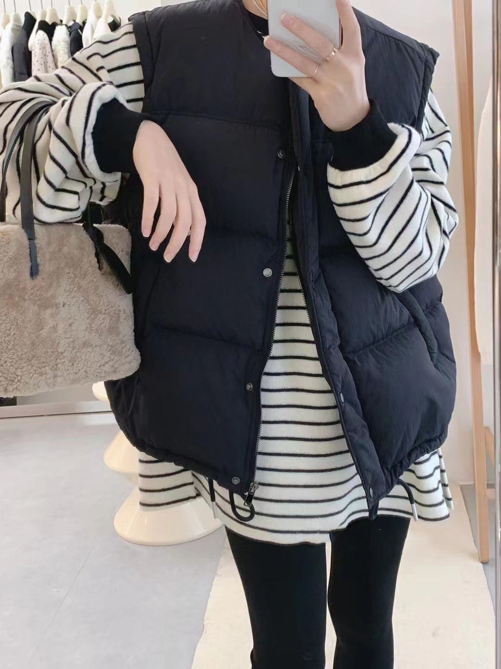 Maternity's Autumn and Winter Thickened Striped Loose Long-sleeved T-shirt Top 2024 Autumn and Winter New Split Hip Covering Base Shirt