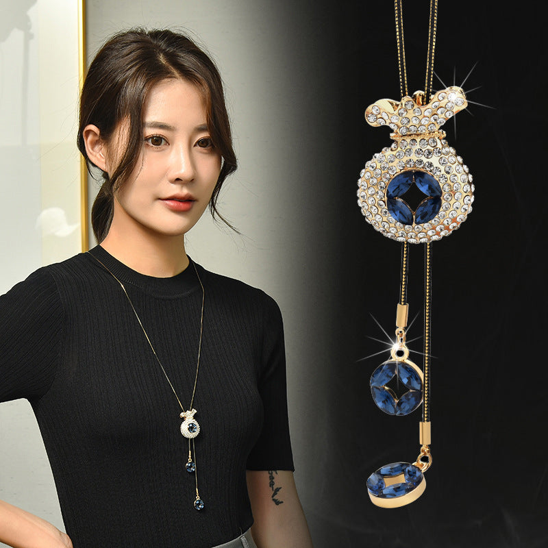 Factory direct blessing purse full diamond sweater chain female Korean long autumn and winter necklace fashion Joker clothing accessories