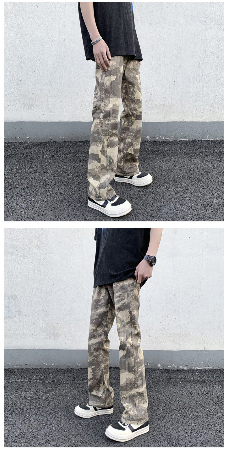 LKTM Men's# American High Street Stitching Camouflage Pants Men's and Women's Slim Fit Ruffian Shuai Chao Brand vibe Micro-La Casual Pants