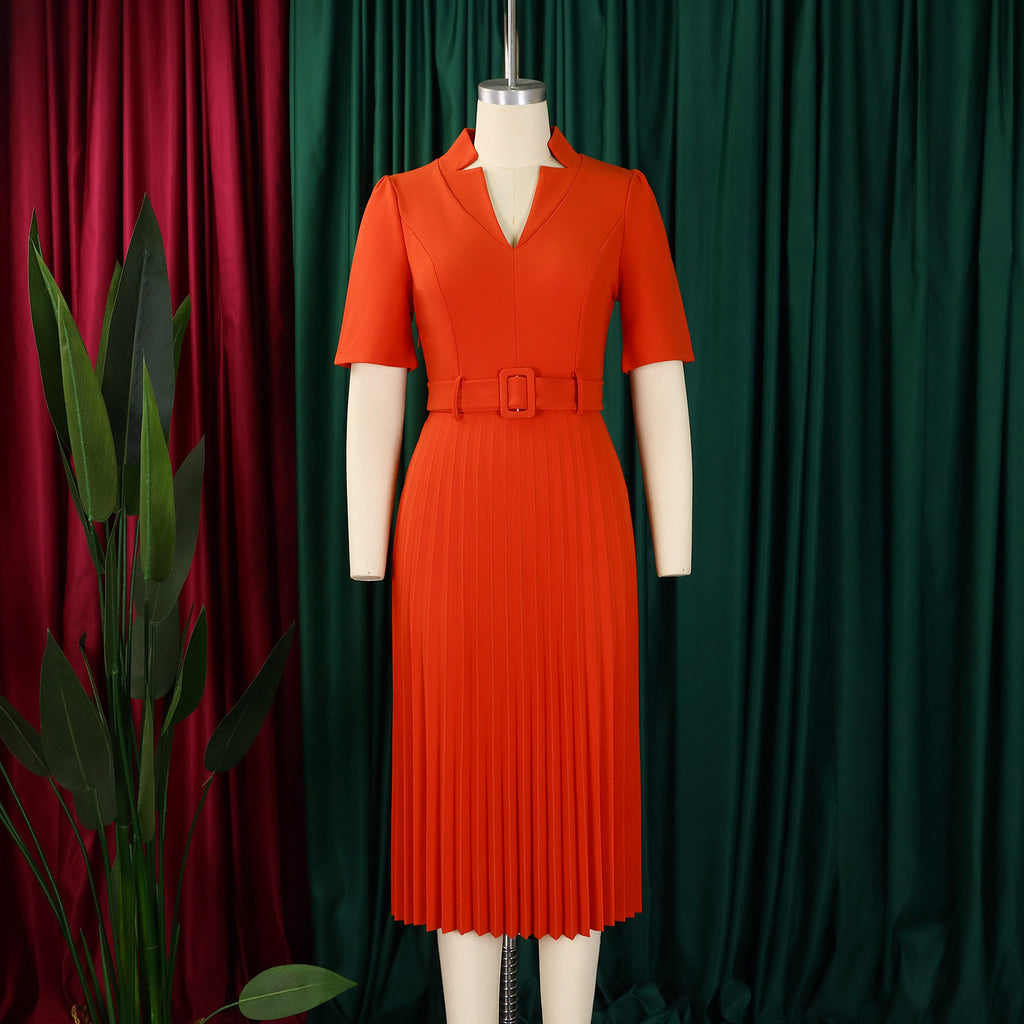 D563 Foreign Trade Cross-border Women's Clothing Summer New Short-sleeved V-neck Pleated High Waist Fashion Elegant Waist African dress