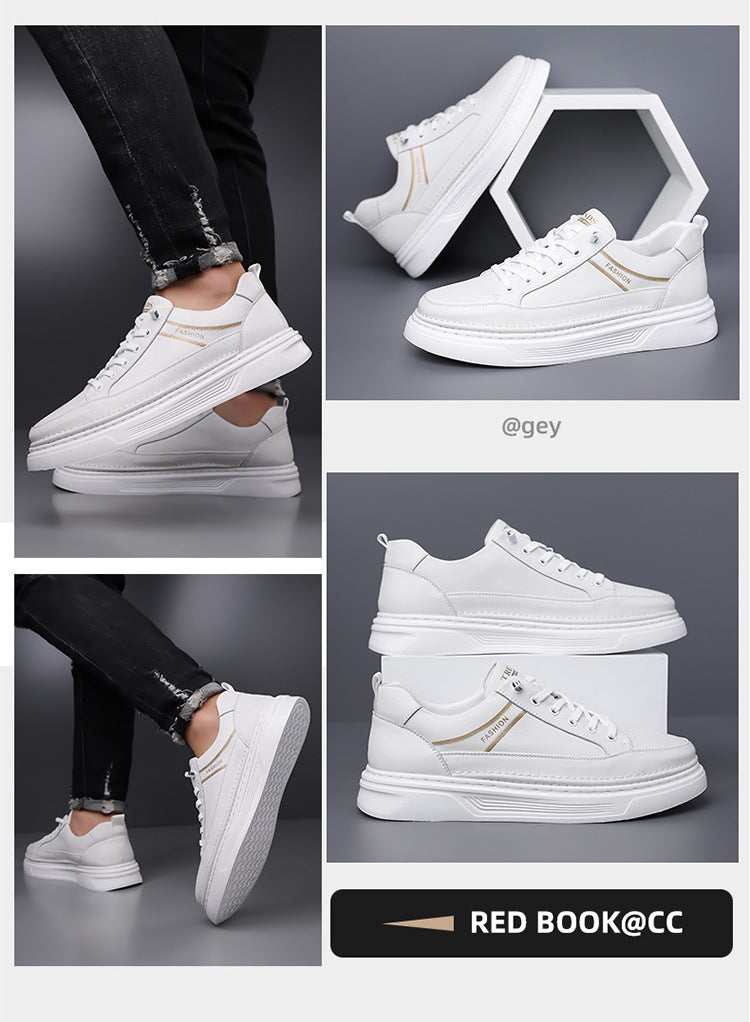 Autumn 2024 White Shoes Bean Shoes Men's Casual Driving Shoes Soft Sole Fashion Leg All-match Sports Leather Sneakers