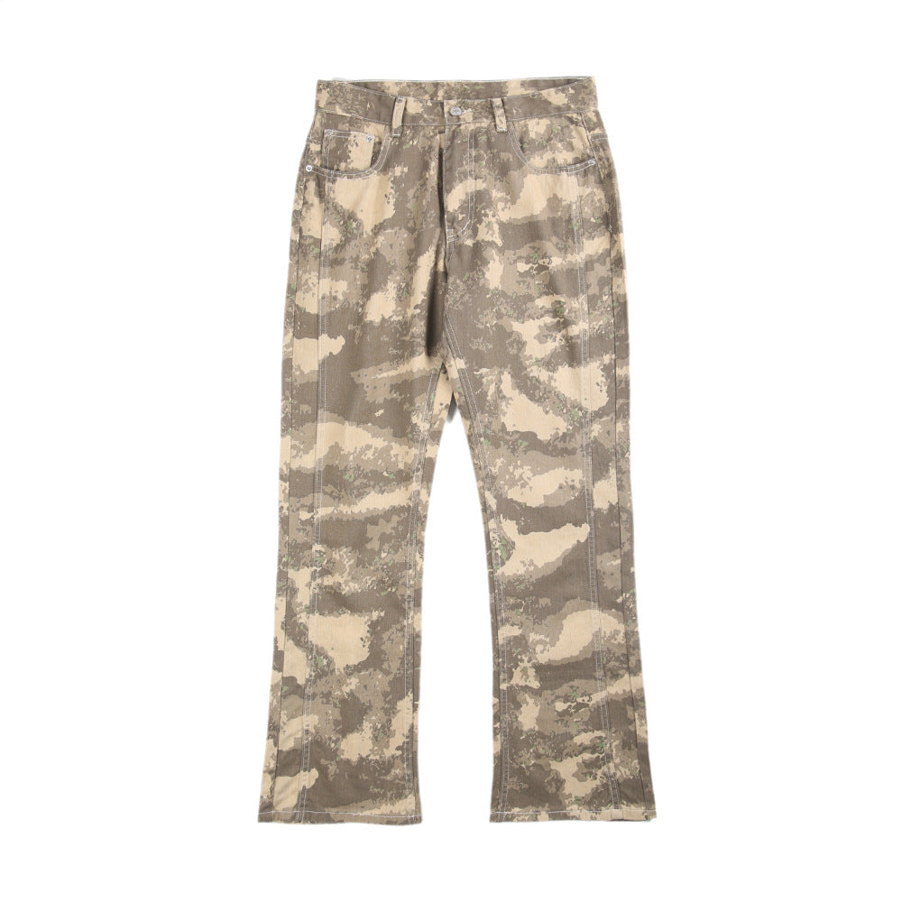LKTM Men's# American High Street Stitching Camouflage Pants Men's and Women's Slim Fit Ruffian Shuai Chao Brand vibe Micro-La Casual Pants