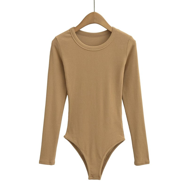 European and American style round neck versatile stretch jumpsuit bottoming shirt women's autumn and winter long sleeve T-shirt sexy tight top fashion