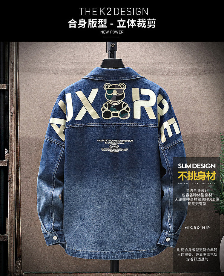 2022 Spring and Autumn Foreign Trade Gradient Men's Denim Jacket Youth Fashion Trendy Printed Casual Easiest for Match Jacket Clothes