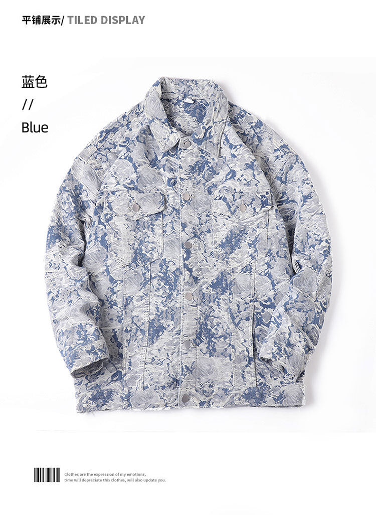 New Trendy Brand Men's Spring Jacket for Men and Women, Versatile Small Fragrance Couple Jacquard Loose Denim Jacket for Men