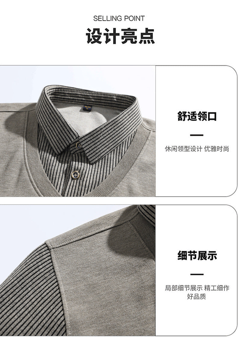Spring, autumn and winter fashion fake two-piece long-sleeved T-shirt men's trendy casual shirt shirt collar personalized bottoming shirt top
