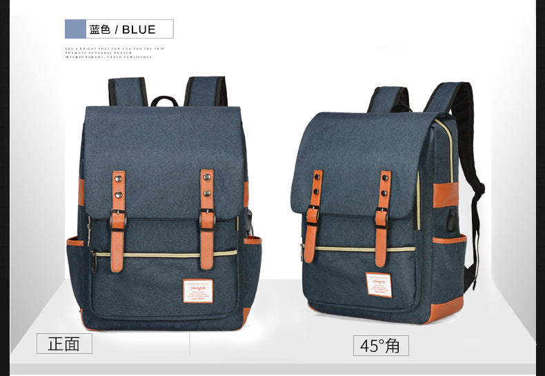 Foreign trade new schoolbag men's personality retro outdoor canvas travel backpack women's fashion backpack a generation of hair