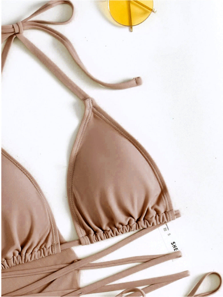 2026 Tassel Mesh Cover-Up Short Skirt Four-Piece Bikini New Thai Ins Style Cross-Border Solid Color Swimsuit for Women