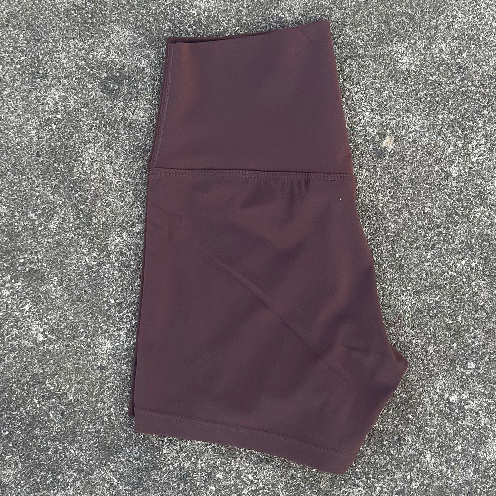New Nude High-Waist Brushed Shorts Yoga Wear Nylon Shorts Women's Tight Yoga Three-Point Sports Shorts Peach