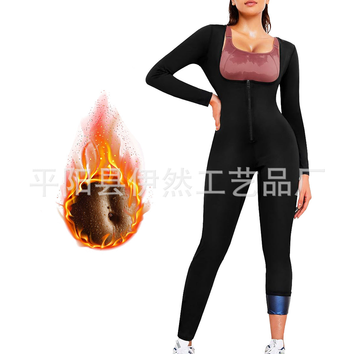 Amazon Long Fitness Sweaty Jompsuit European and American Women's Hip-lifting Chest-lifting Body-shaping Suit