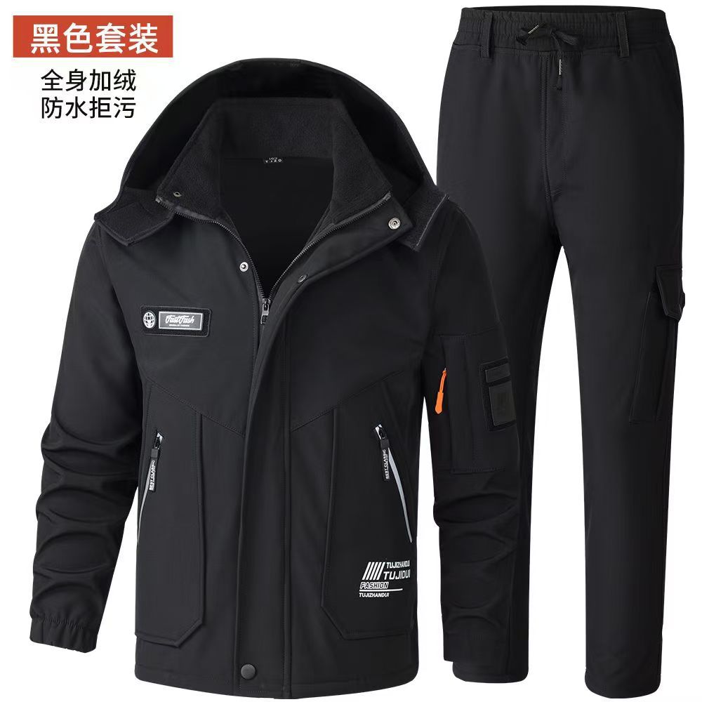 Autumn and Winter fleece-lined Charge Clothes Coat Work Clothes Waterproof suit Men's Cold-proof Warm Upper and Lower Clothes Work Clothes