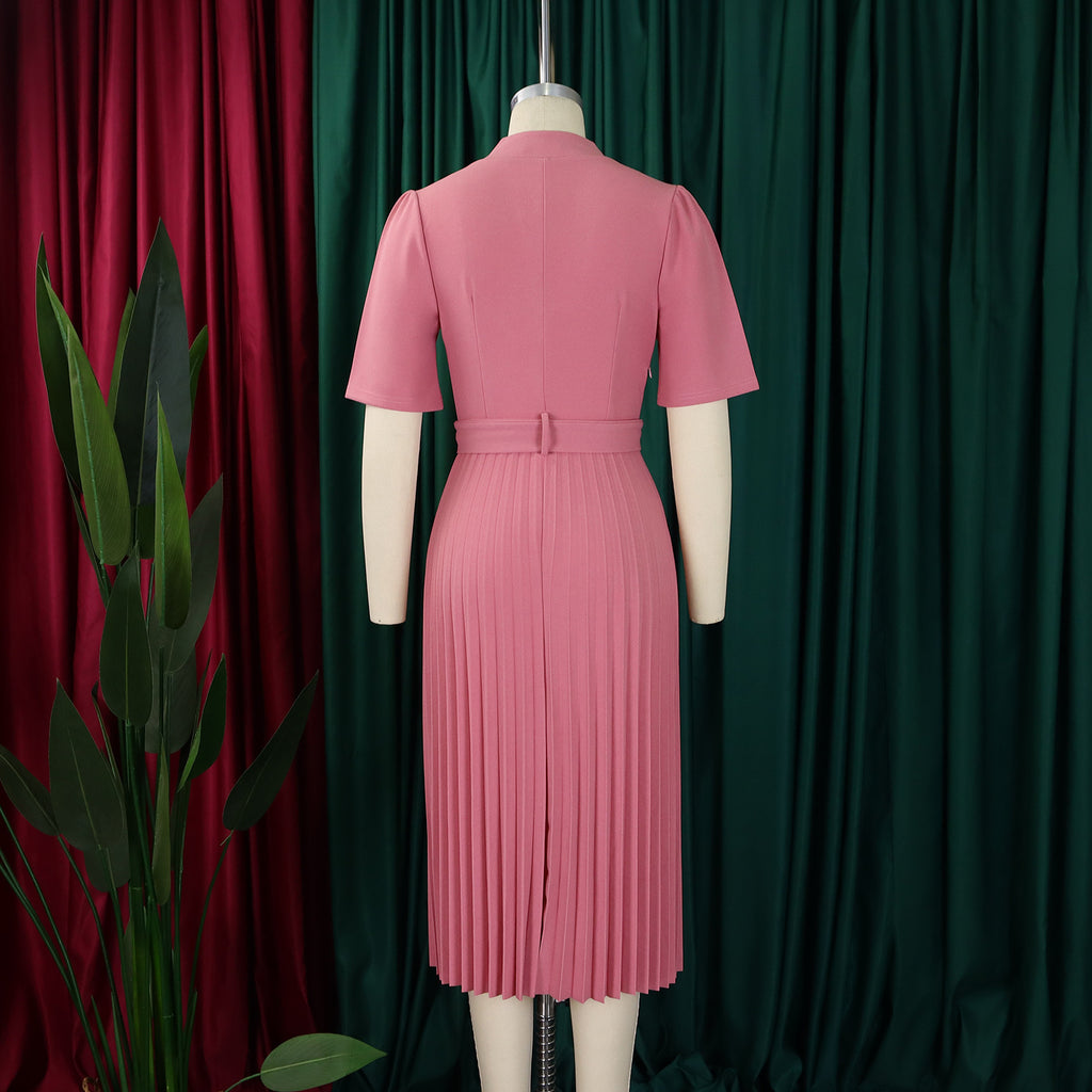 D563 Foreign Trade Cross-border Women's Clothing Summer New Short-sleeved V-neck Pleated High Waist Fashion Elegant Waist African dress