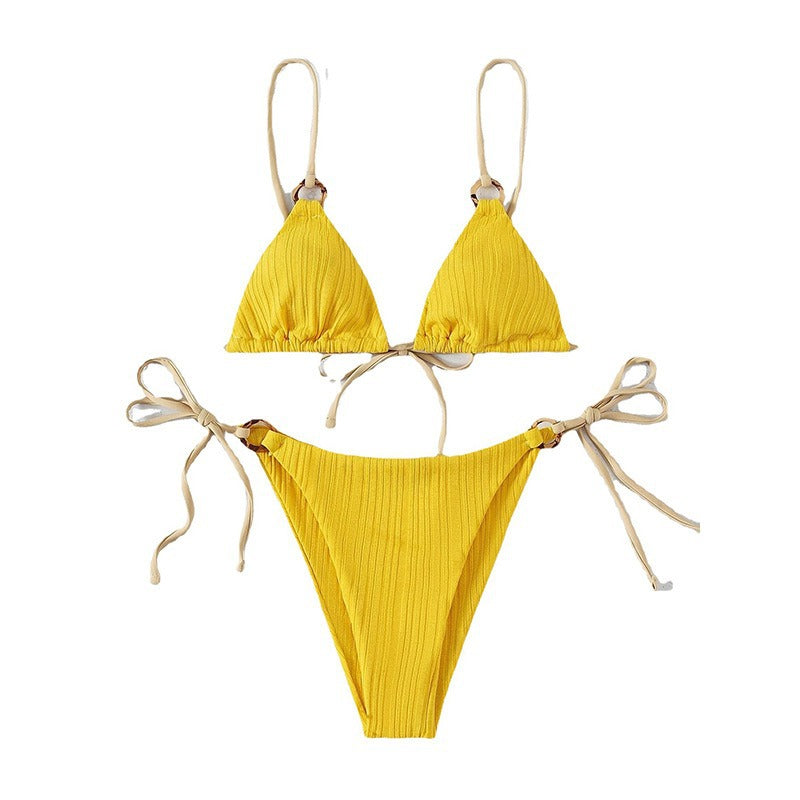 2024 New Ins Swimsuit for Women Split Bikini Two-Piece Set Fairy Style Sexy Pure Color Lace-Up Swimsuit for Women
