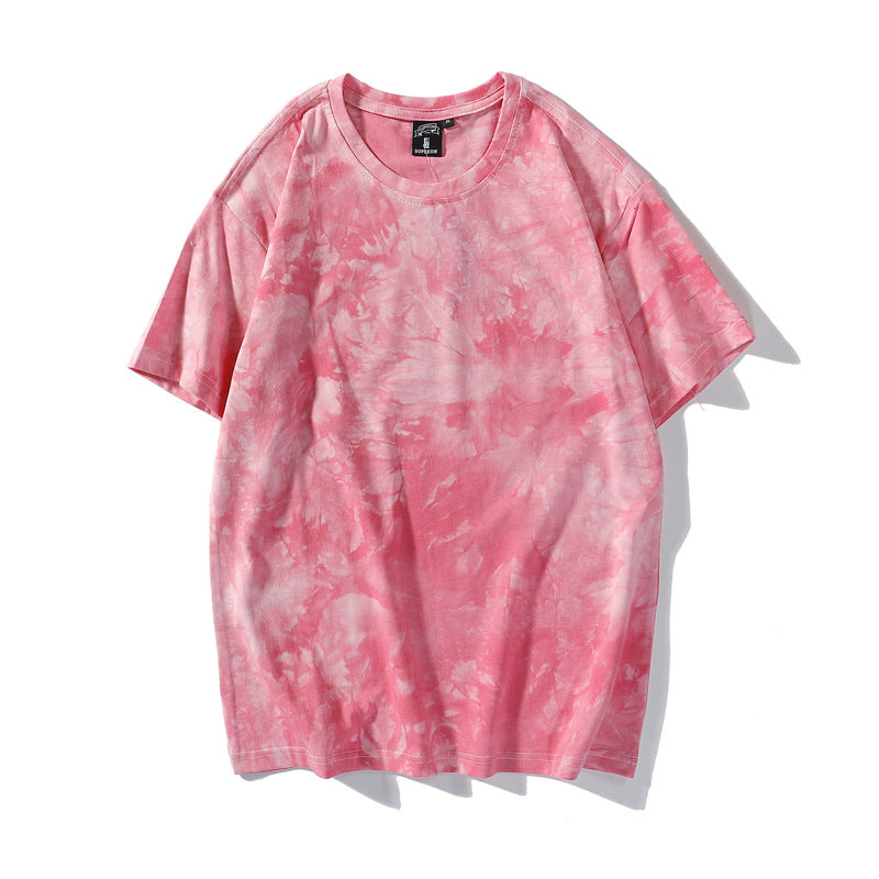 Cross-border Exclusive New Tie-dye T-shirt Men's Short-sleeved Summer Pure Cotton T-shirt Loose Ins Trendy Brand Colorful Top Clothes