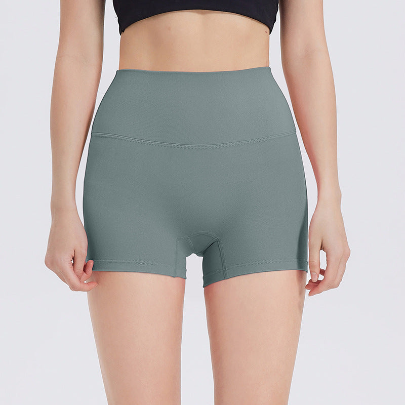 New Nude High-Waist Brushed Shorts Yoga Wear Nylon Shorts Women's Tight Yoga Three-Point Sports Shorts Peach