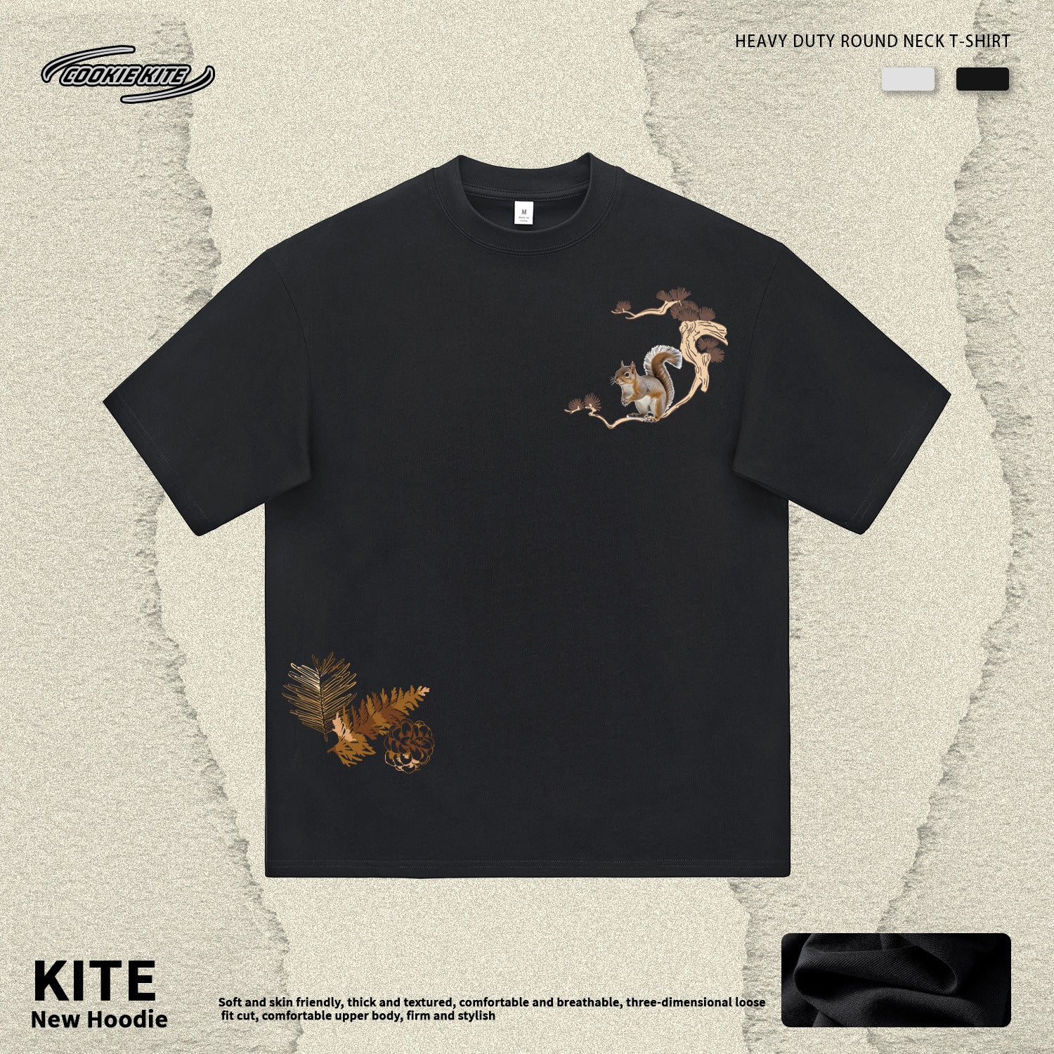 2026 New Heavyweight Pure Cotton Printed Round Neck Short-Sleeve T-Shirt with Squirrel Design, Loose Casual Style for Men and Women, Couple's Half-Sleeve Ins