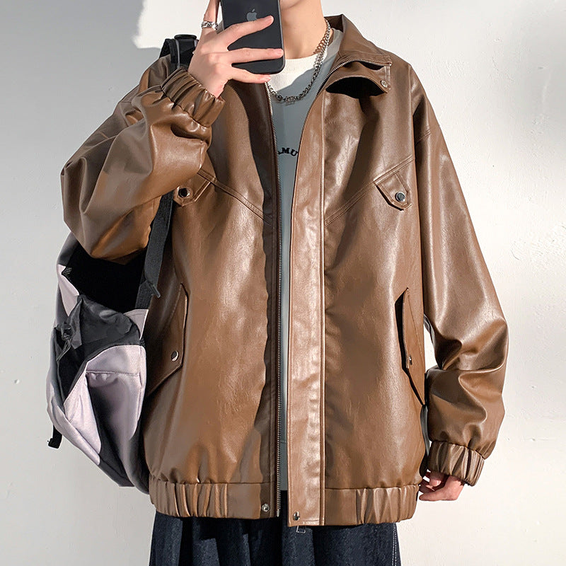 Casual Sports autumn and winter couple motorcycle clothing loose top leather jacket American retro men's and women's leather jacket