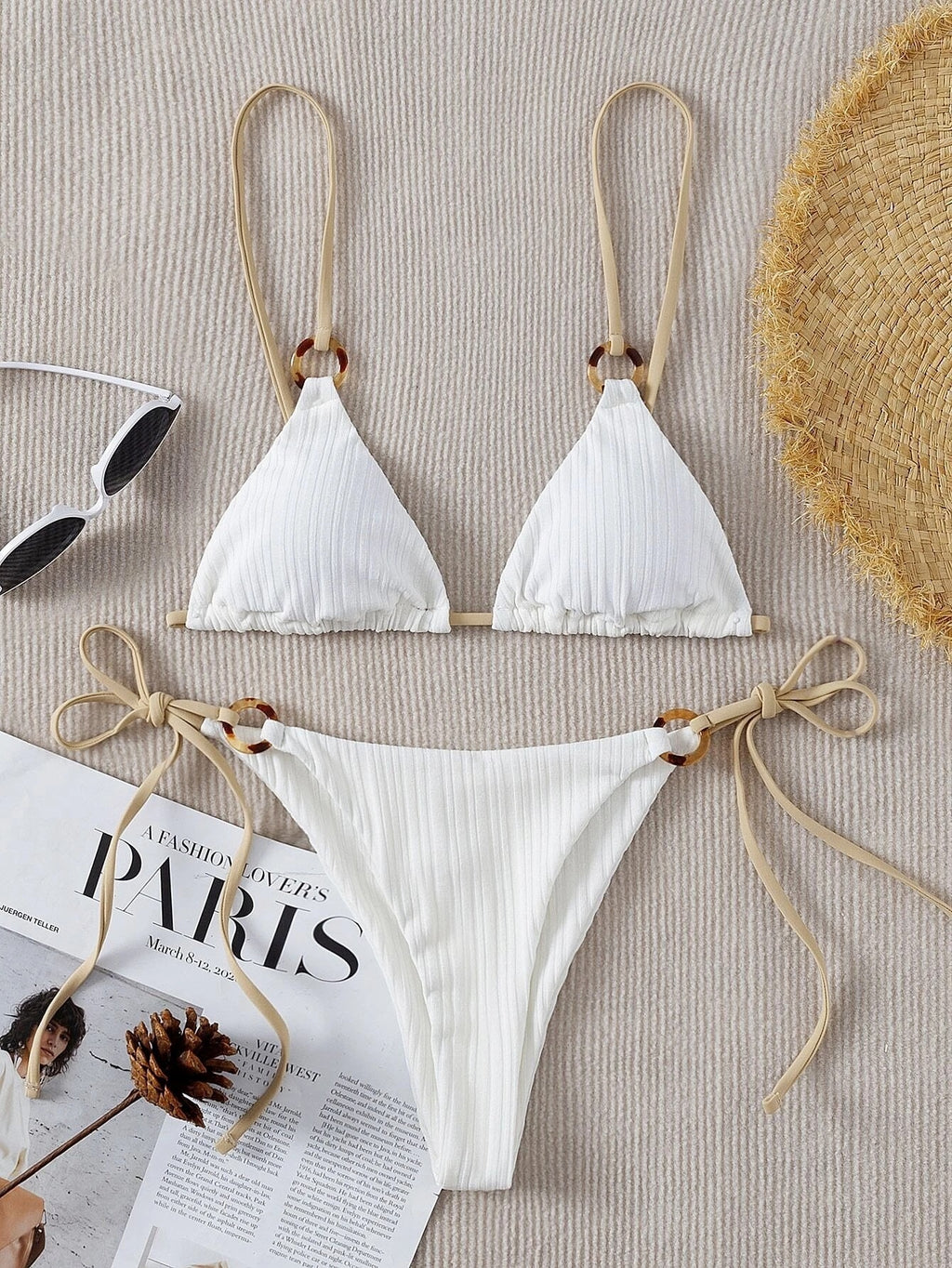 2024 New Ins Swimsuit for Women Split Bikini Two-Piece Set Fairy Style Sexy Pure Color Lace-Up Swimsuit for Women