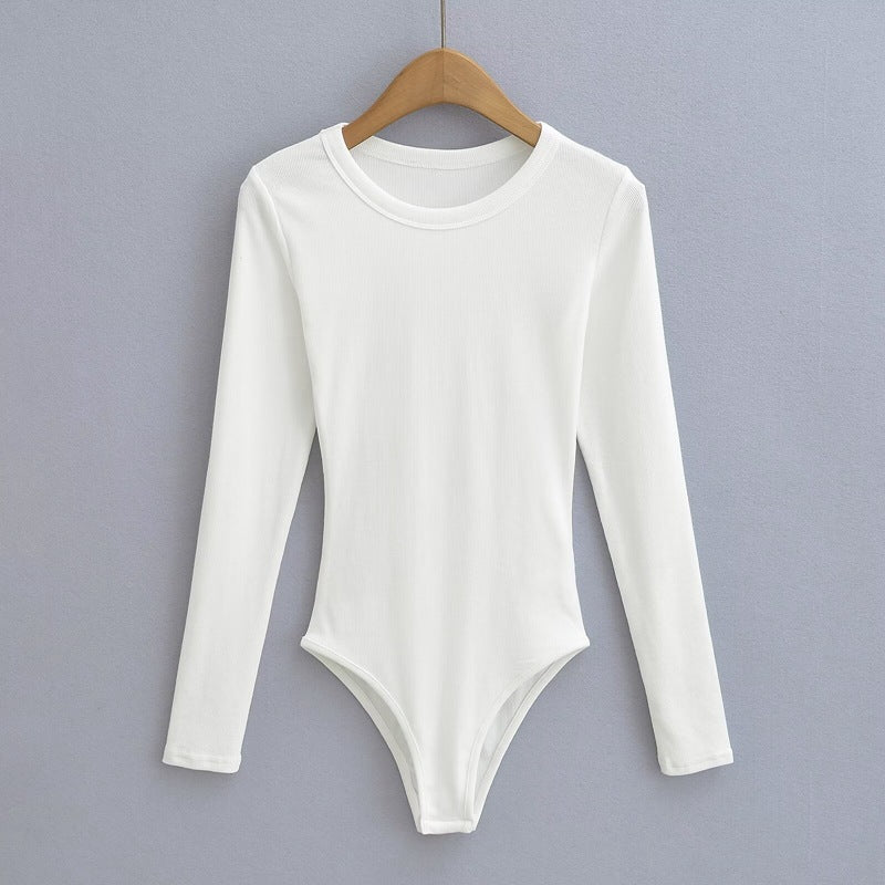 European and American style round neck versatile stretch jumpsuit bottoming shirt women's autumn and winter long sleeve T-shirt sexy tight top fashion