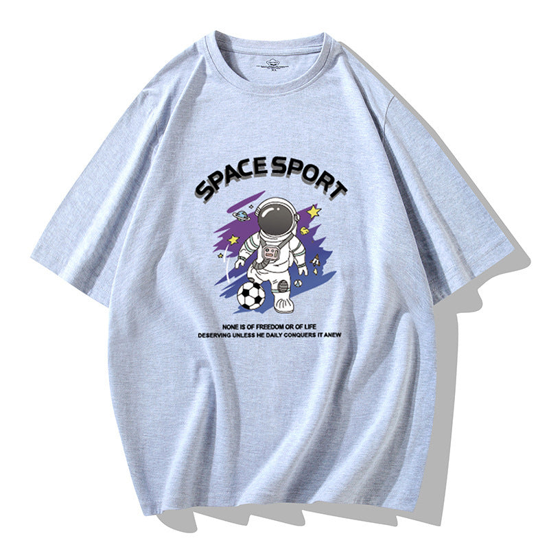 Jian Men 2026 Spring/Summer New Men's Short-Sleeve T-Shirt, Haze Blue, Loose Fit, Large Size, Trendy Half-Sleeve Cotton